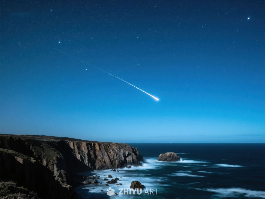 流星划过夜空，海岸线静谧壮观 43