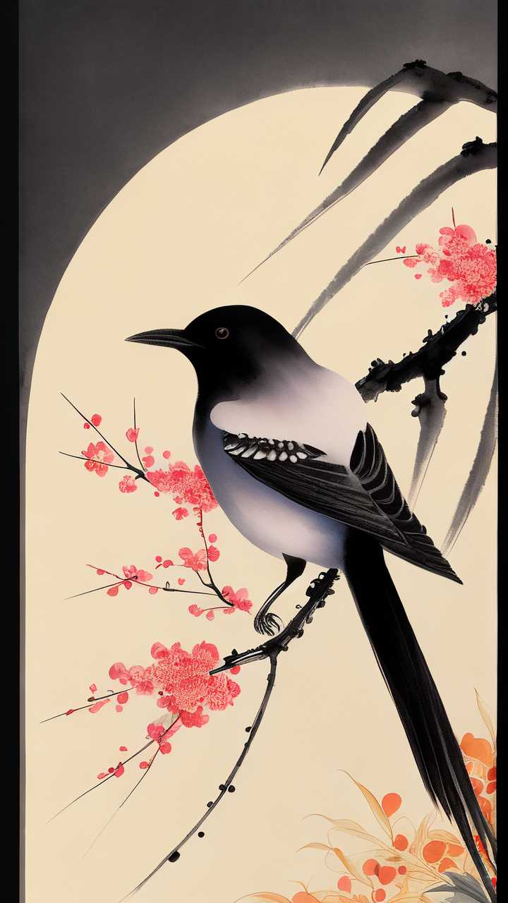 喜鹊国潮七夕插画国潮七夕喜鹊素材