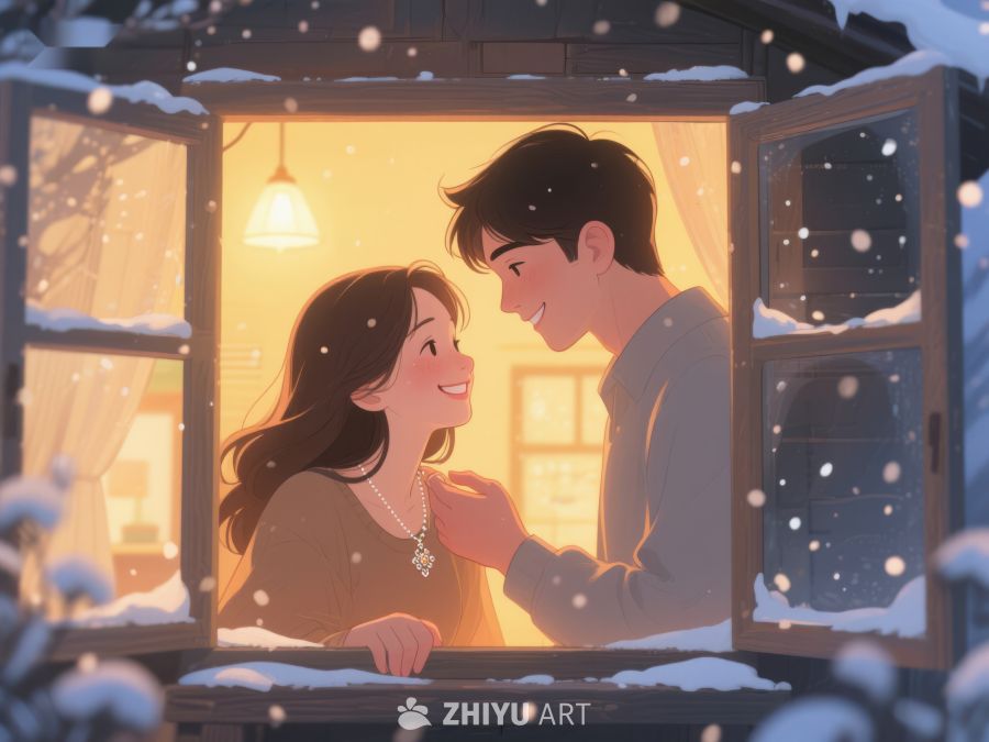 窗边温馨对话，雪夜浪漫时光 74