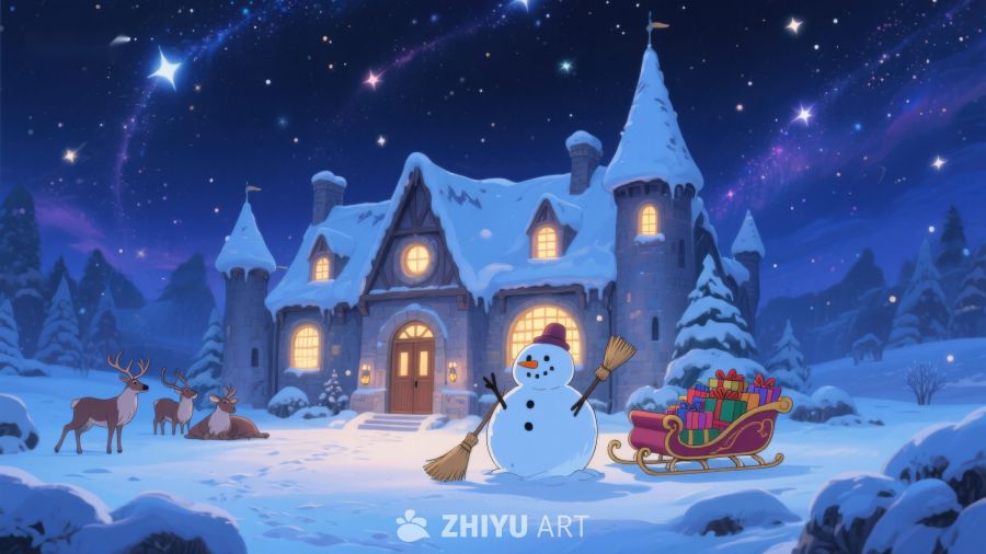 冬夜雪景中的温馨小屋 127