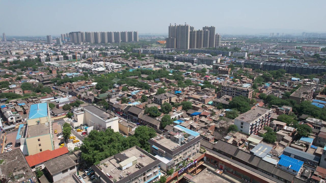 河南洛阳老城区历史文化古建筑航拍 