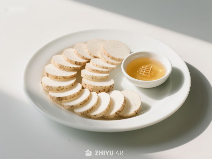 切片山药与蜂蜜小碟 347