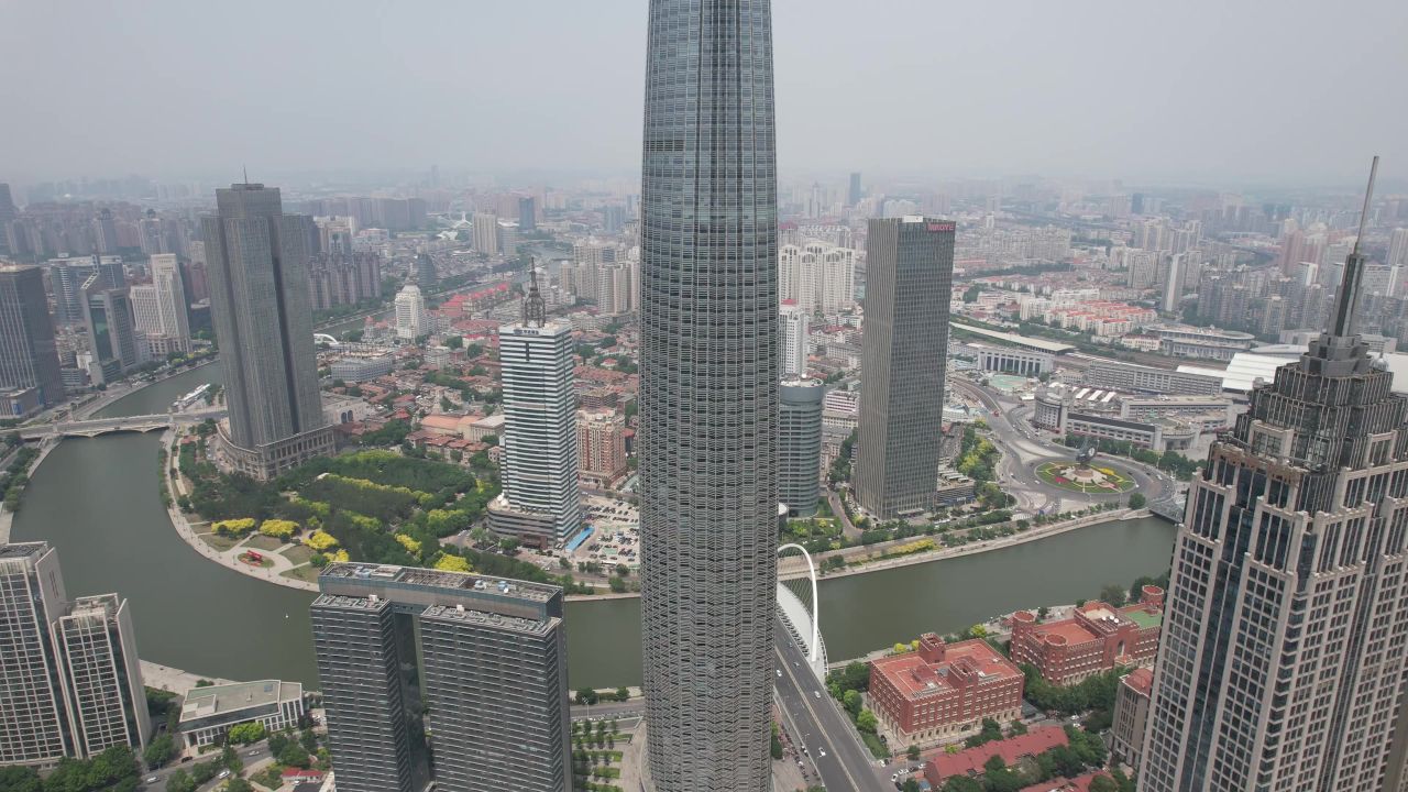 航拍天津cbd建筑高楼