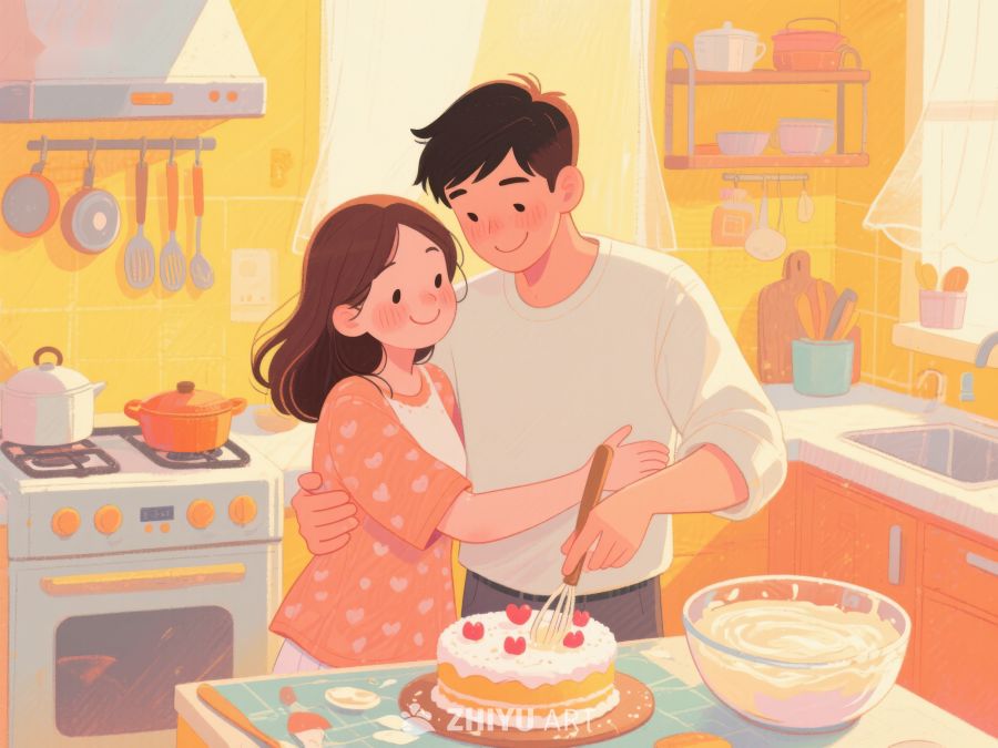 厨房温馨时刻：两人共同制作蛋糕 38
