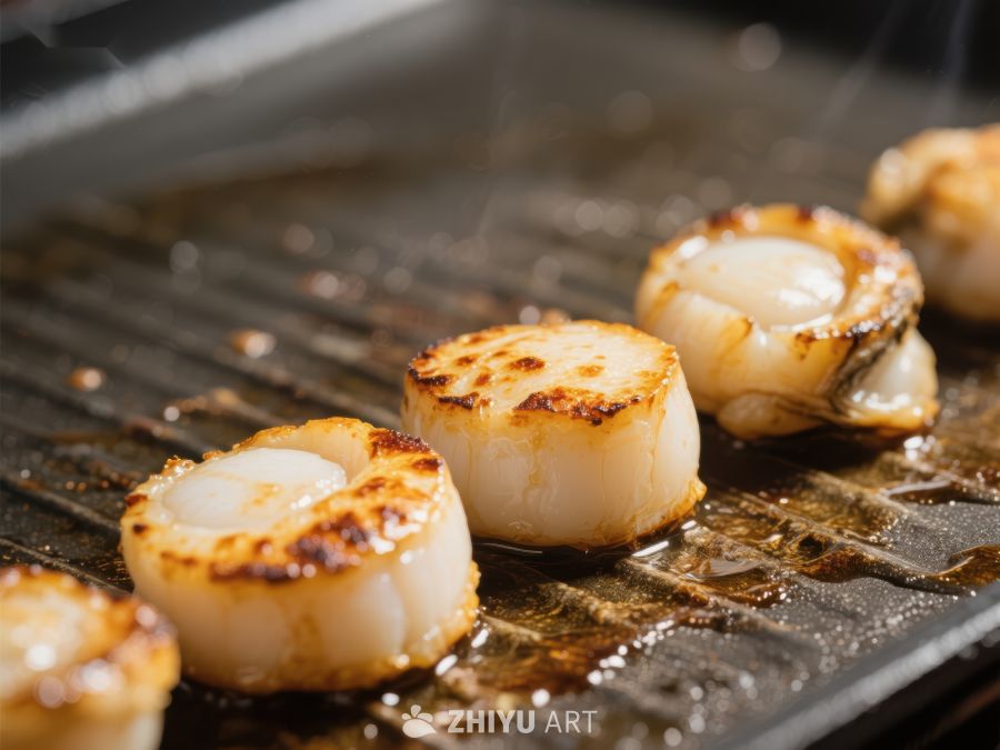 煎锅上的金黄扇贝