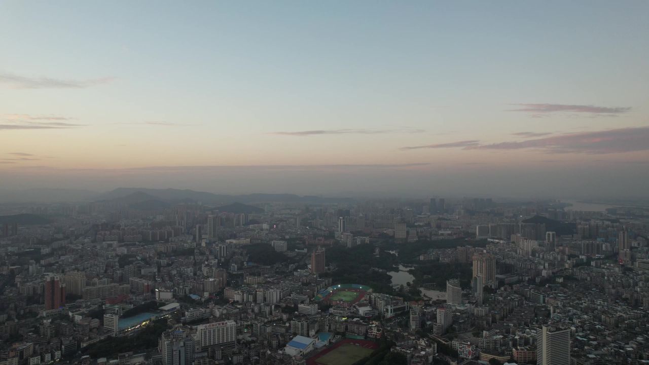 广东江门日落晚霞夜幕降临航拍