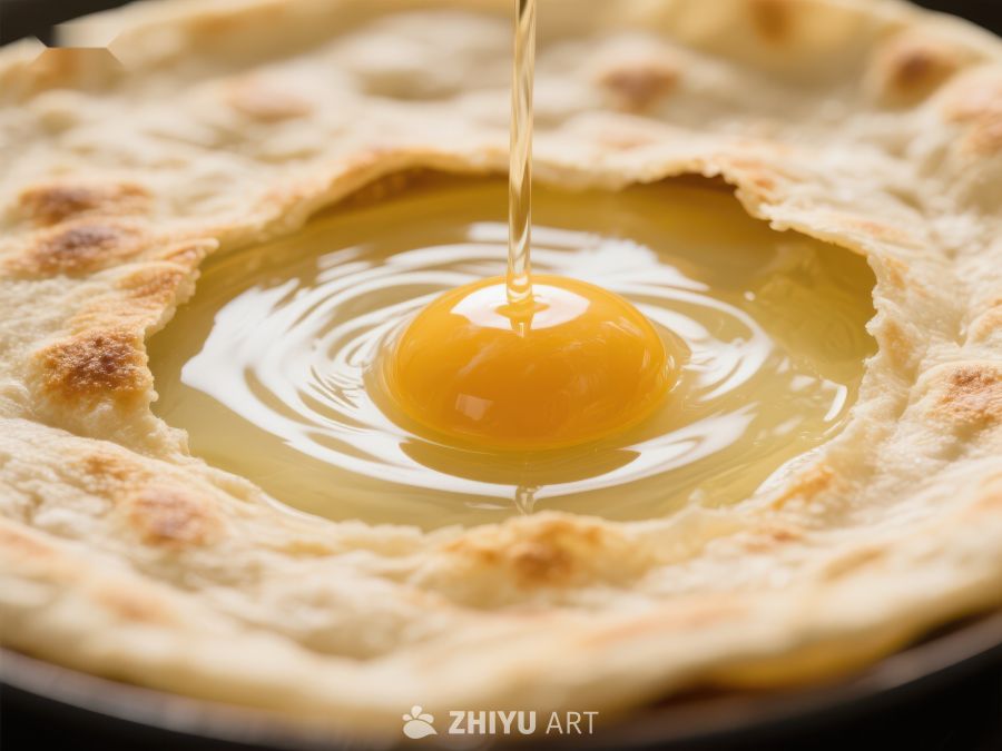 蛋黄缓缓倒入烤饼中心 159