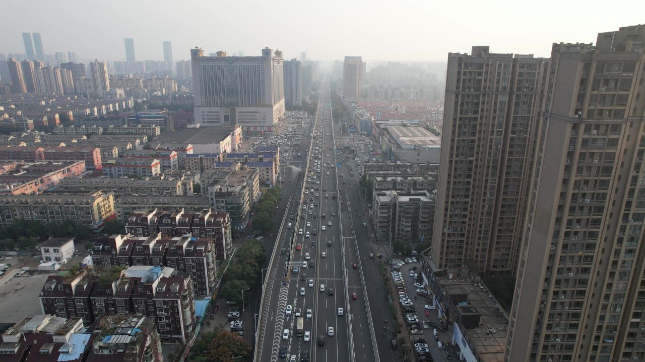 长沙万家丽高架桥城市拥堵交通航拍 