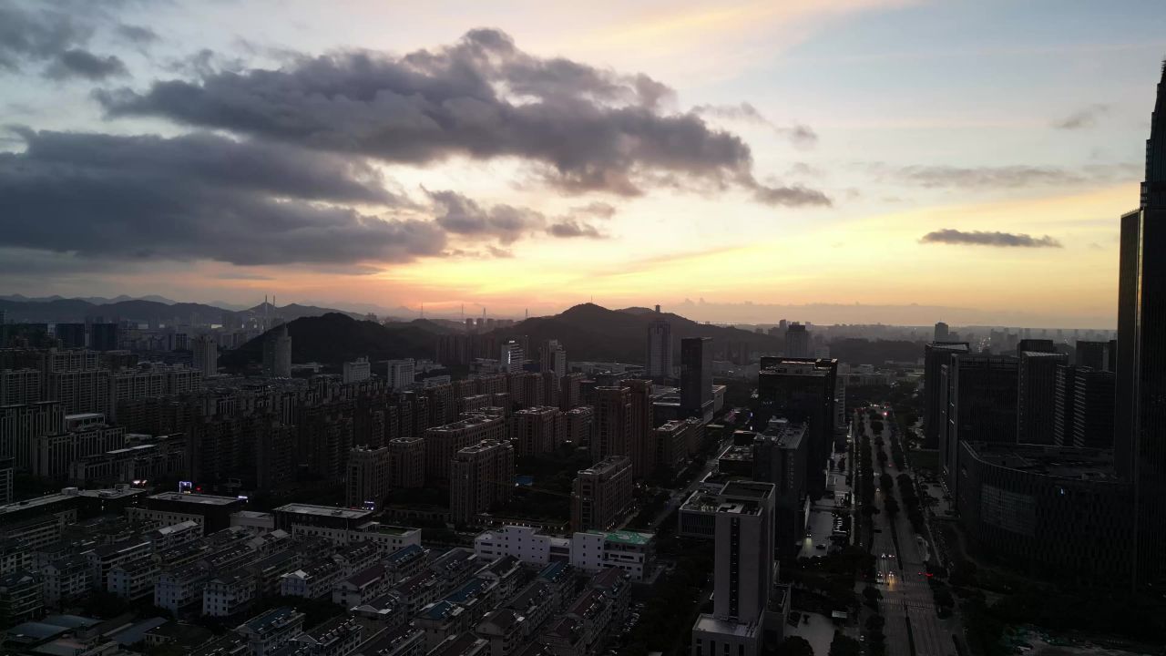 航拍台州天盛中心彩霞