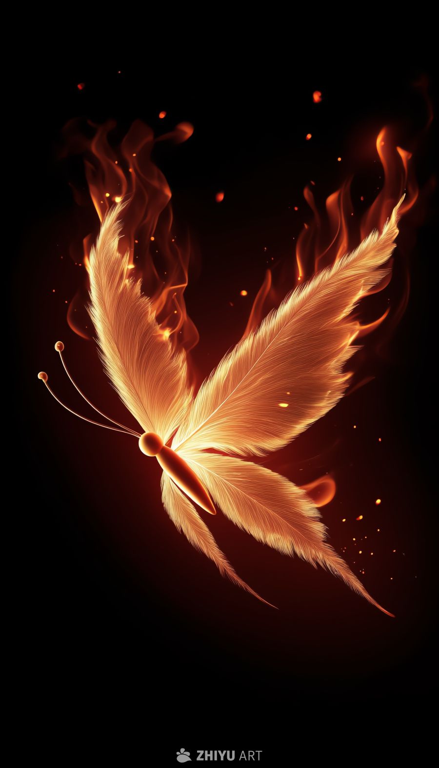  暗黑魔幻 炽热火焰蝴蝶对称装饰元素 2