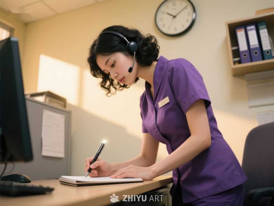 医护人员办公桌前记录信息 414