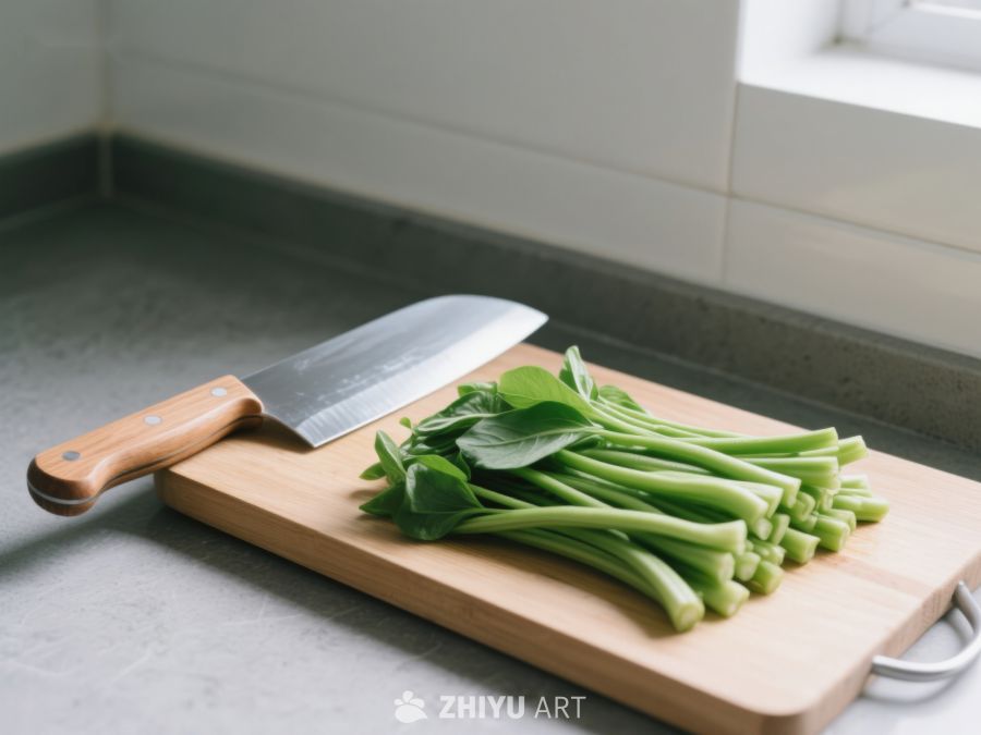 砧板上的青菜与刀具 601