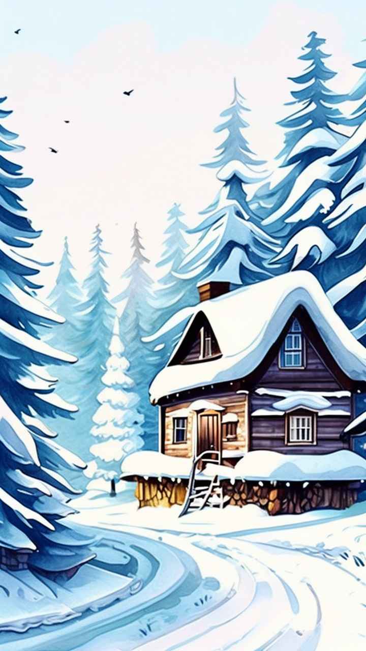 雪景唯美插画小屋 48