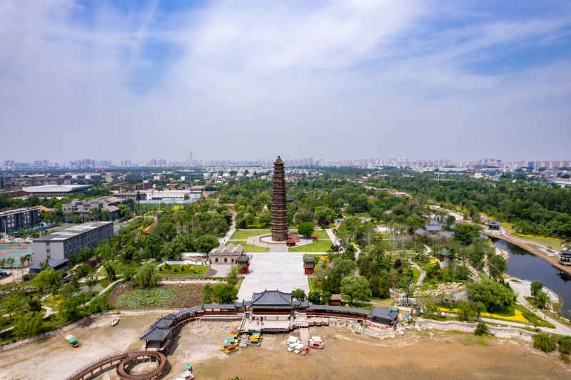 河南开封城市风光地标建筑旅游景区航拍图 
