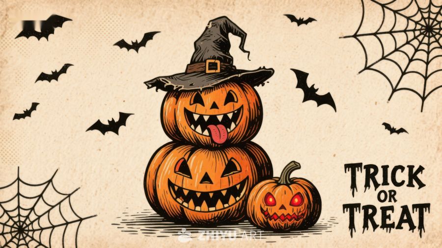 万圣节南瓜灯堆叠插画