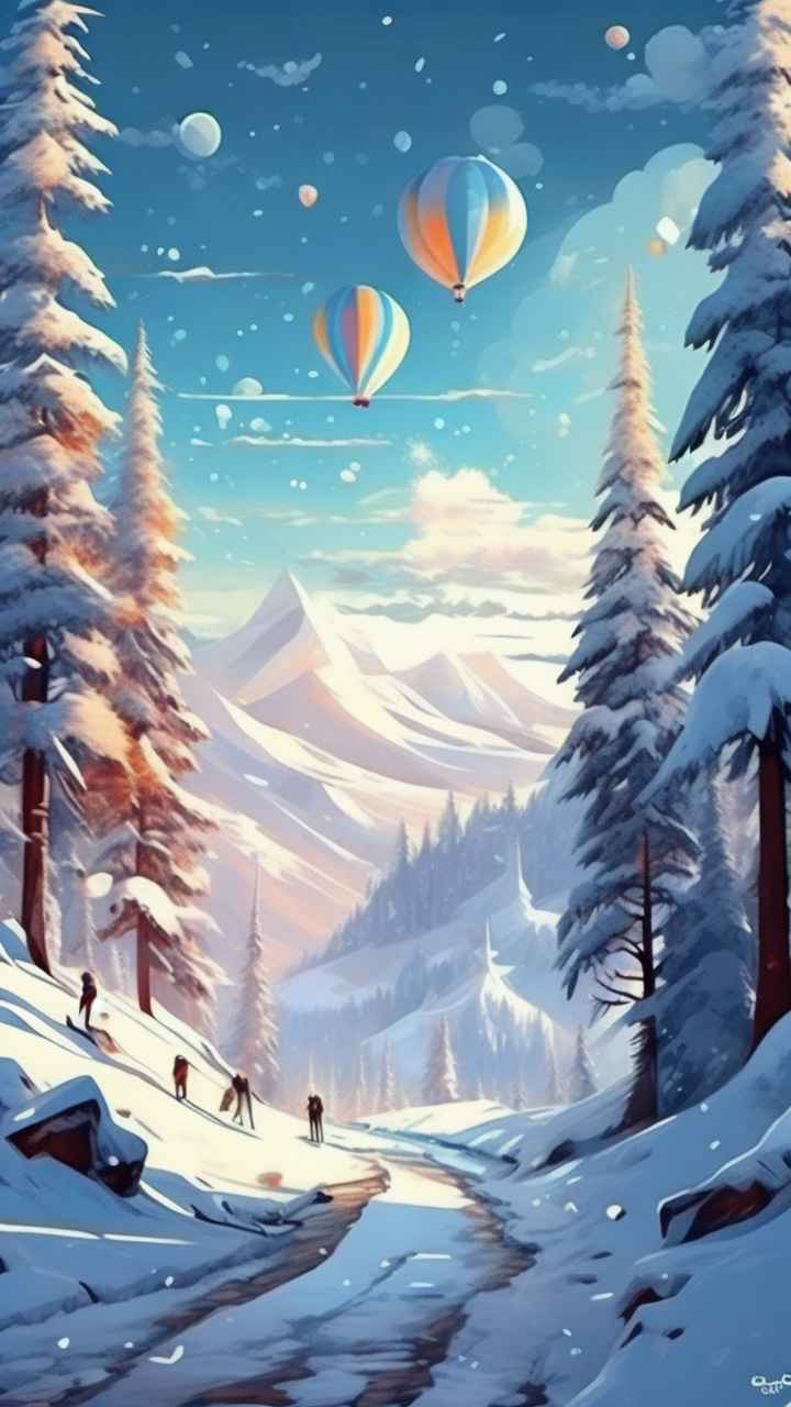 冬季背景图插画雪山雪景 92