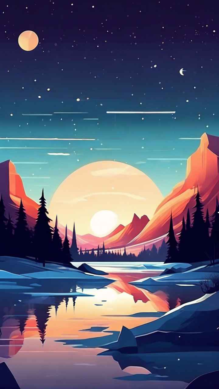 仙境广角冬日沙漠插画雪景 28