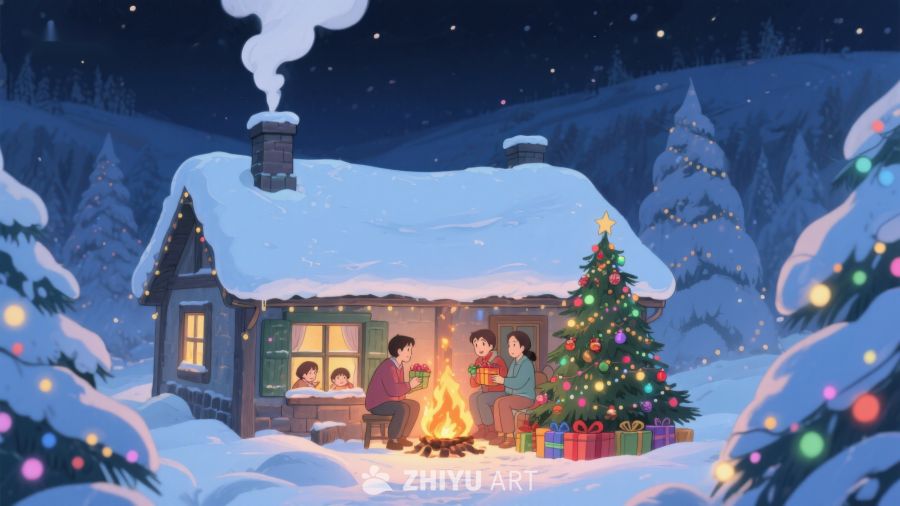 冬夜温馨小屋，家人围炉共庆圣诞 81