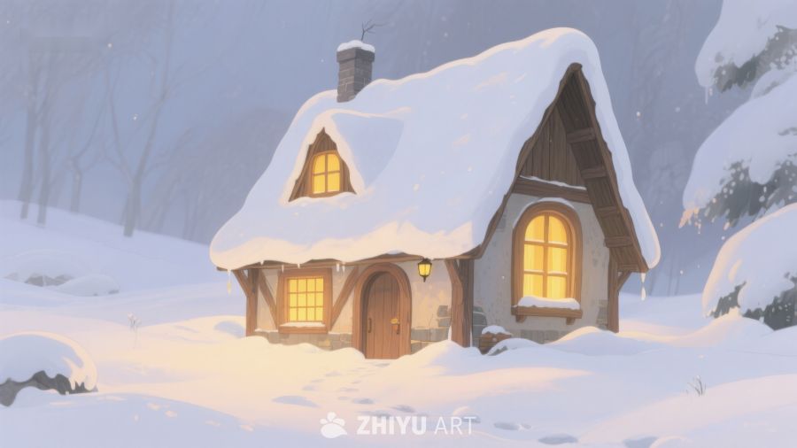 雪夜中的温暖小屋 500