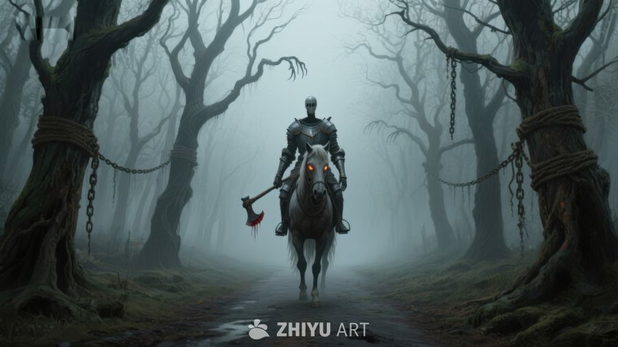 幽暗森林中的骑士与白马