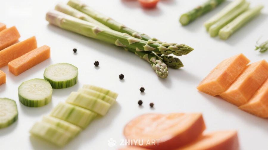 新鲜蔬菜切片与香料的组合