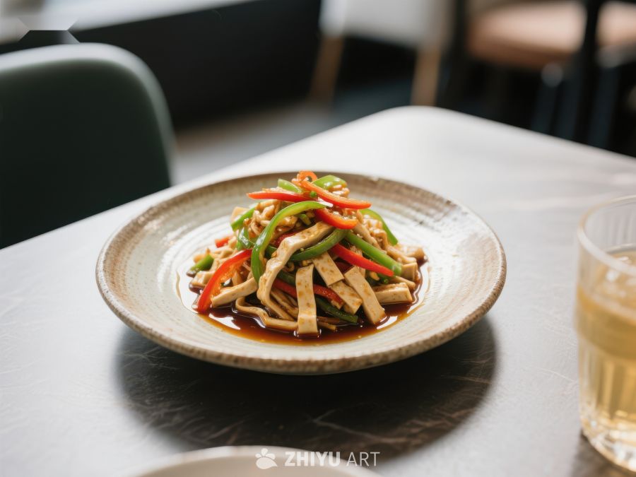 色彩鲜艳的炒豆干配青红椒 1354