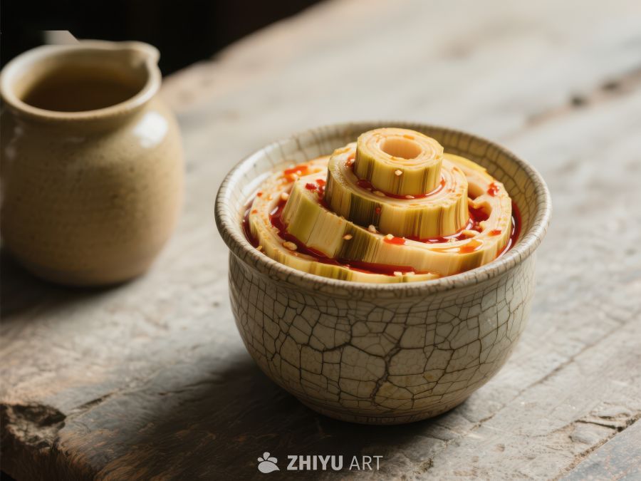 竹笋泡菜盛于裂纹瓷碗 1829