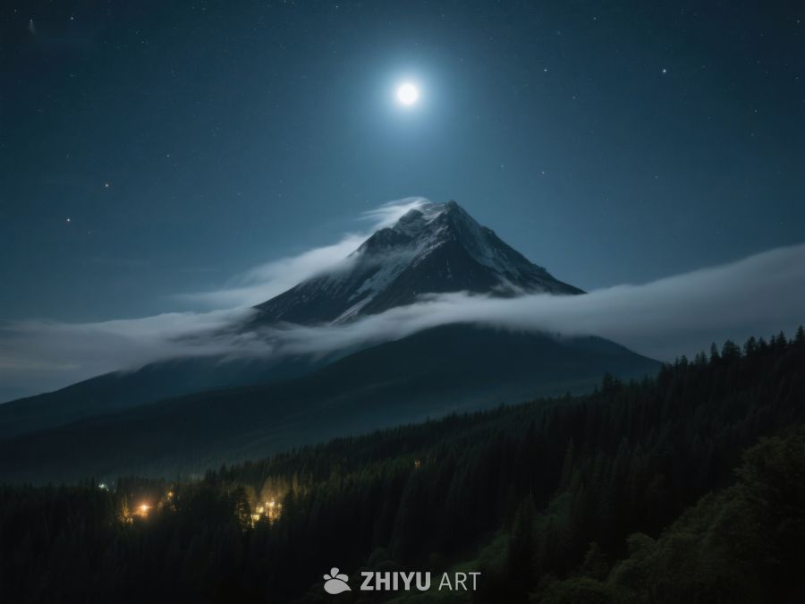 月夜山峰云雾缭绕 595