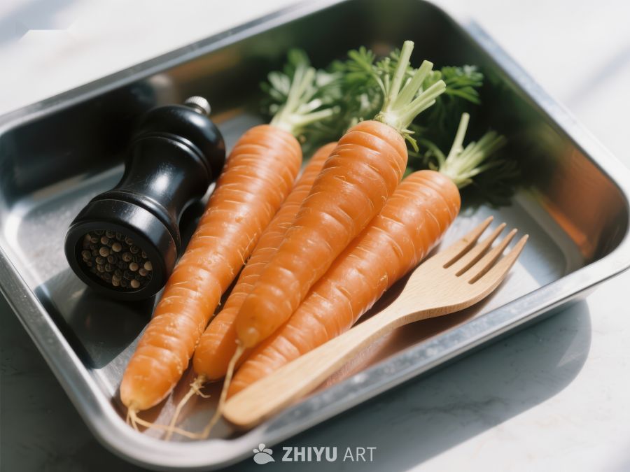 金属盘中的胡萝卜与餐具 117