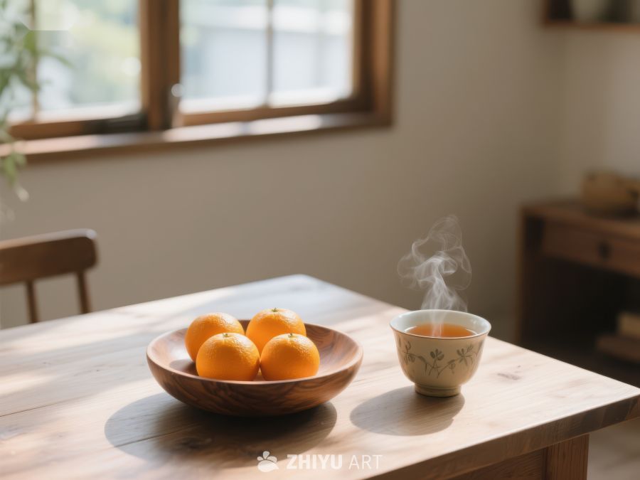 热茶与橙子的温馨桌面 441