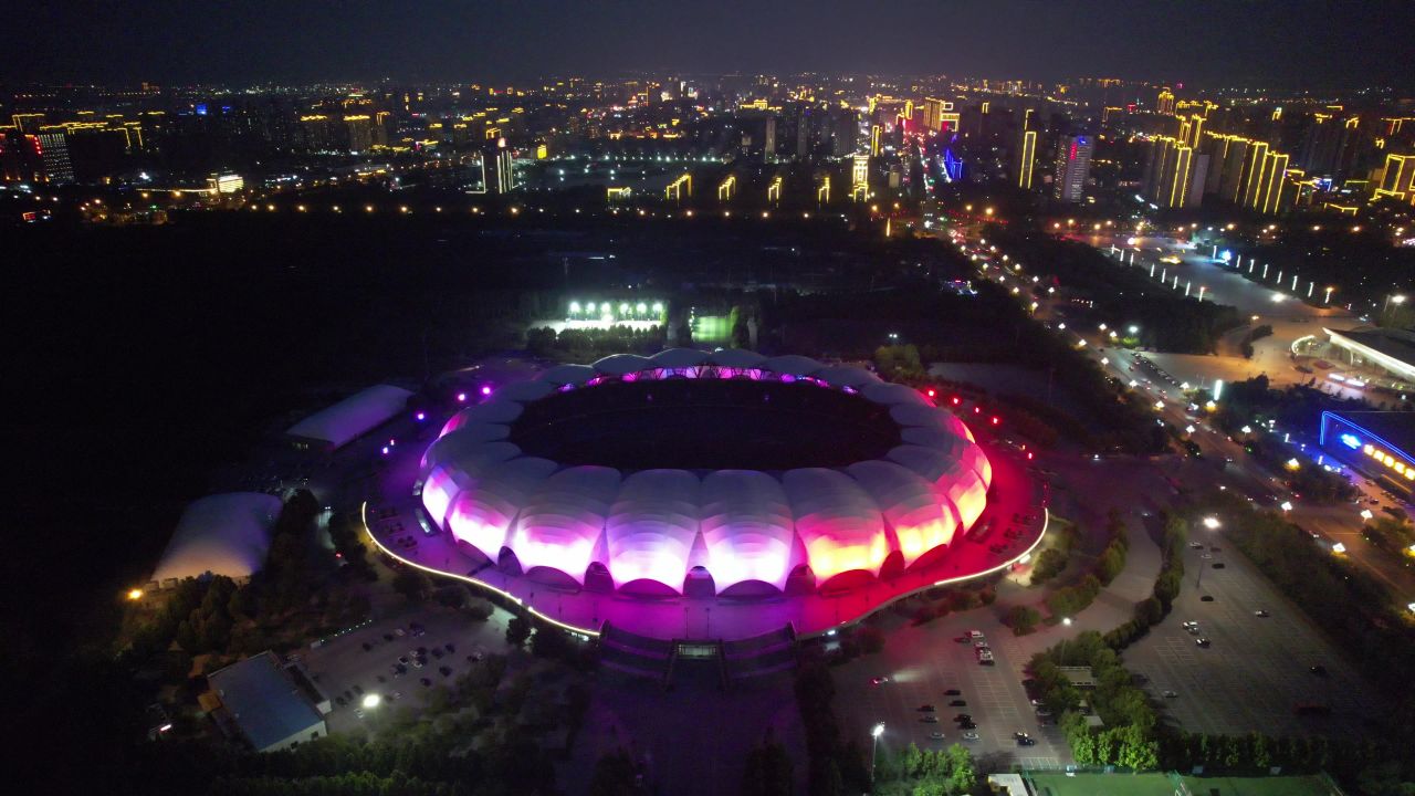 河北沧州城市夜景灯光航拍
