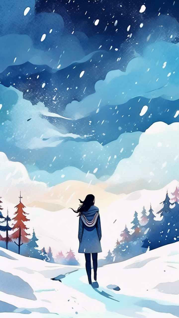 冬季背景图插画雪山雪景 45