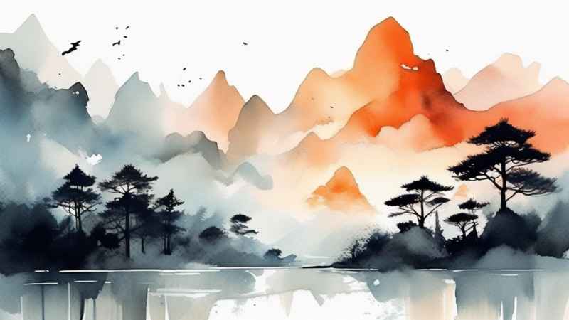 国潮山水画插画背景 37