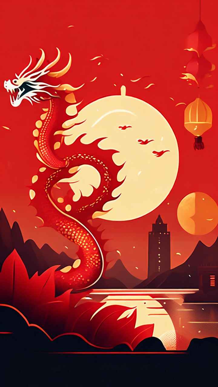 过年春节游龙灯简约插画 74
