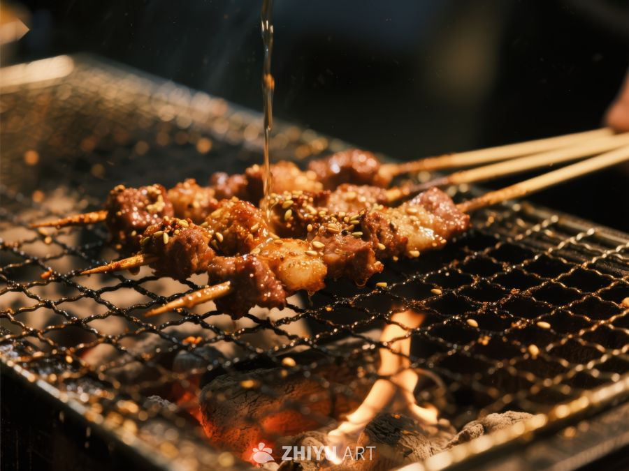 烧烤架上的美味串烧 1056