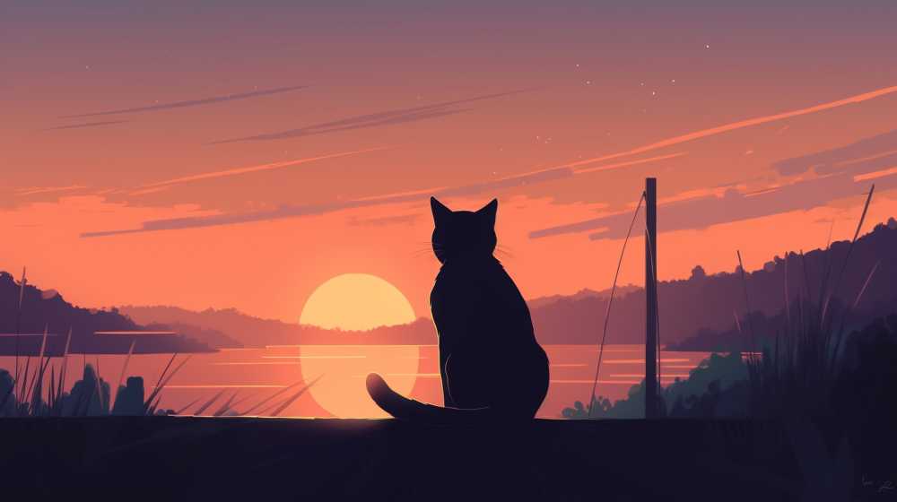 夜色下猫猫插画