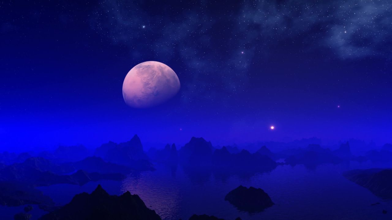 唯美大海上升月亮白月光蓝色夜空圆月明月大屏幕舞台LED视频  126