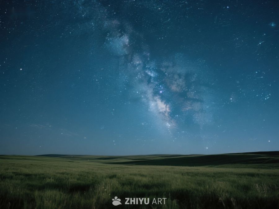 夜空银河下的草原风光 364