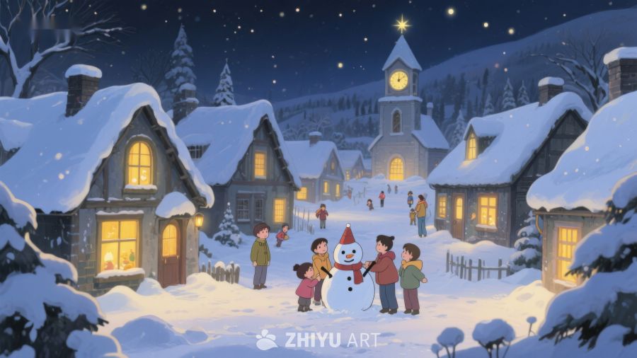 冬夜雪景中的温馨时刻 128