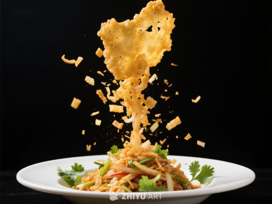 脆片飞溅，色彩斑斓的沙拉特写 114