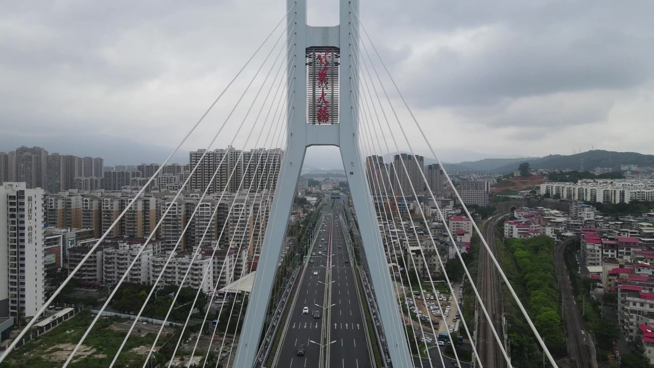 福建龙岩大桥交通航拍