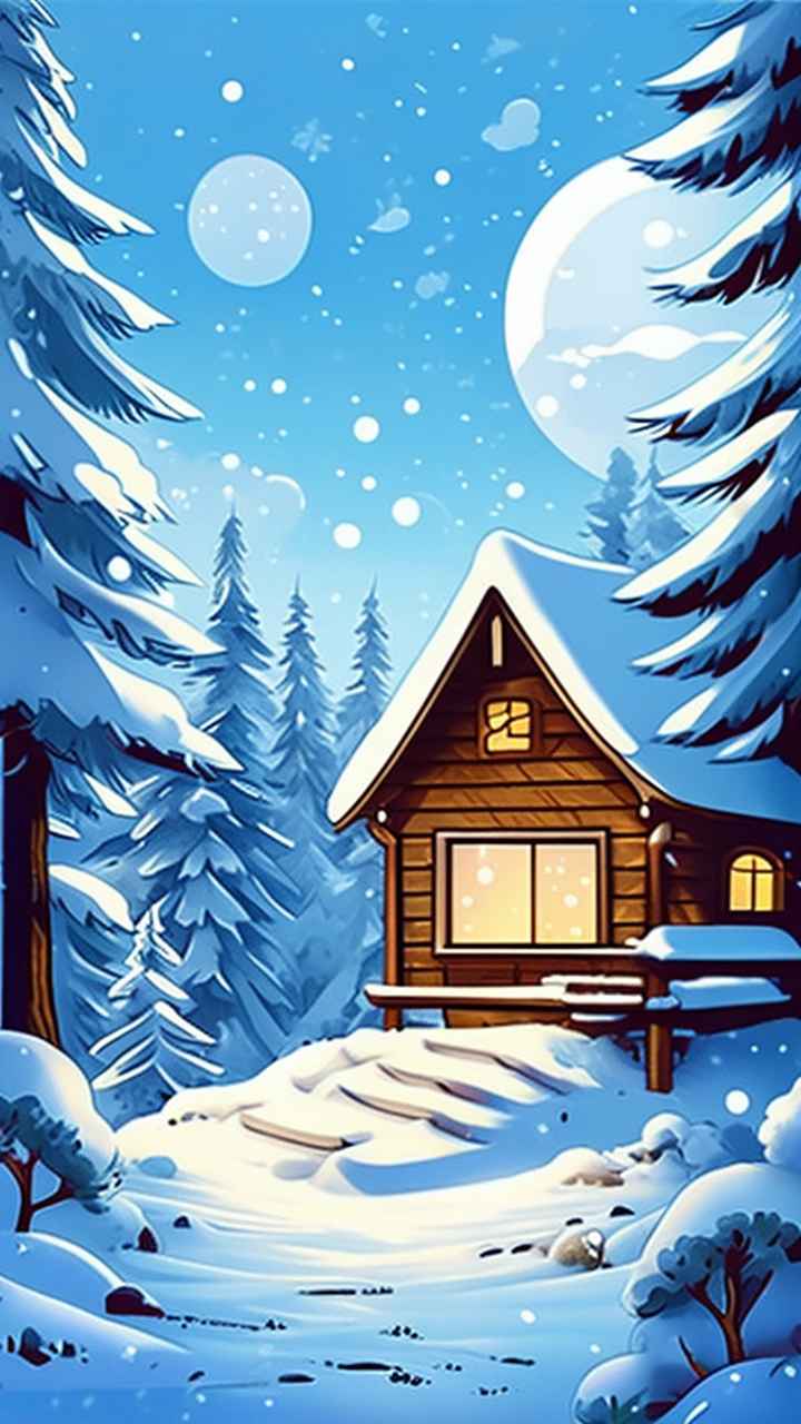 雪景唯美插画小屋 63