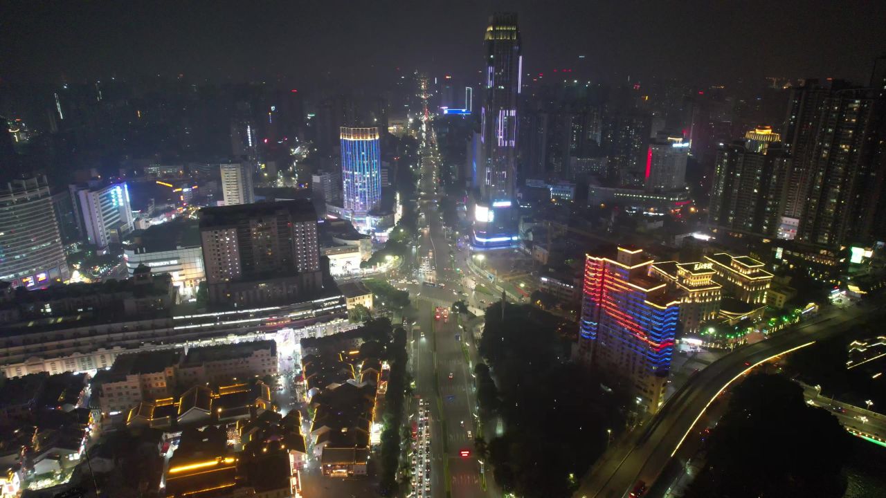 南宁城市夜景交通航拍 