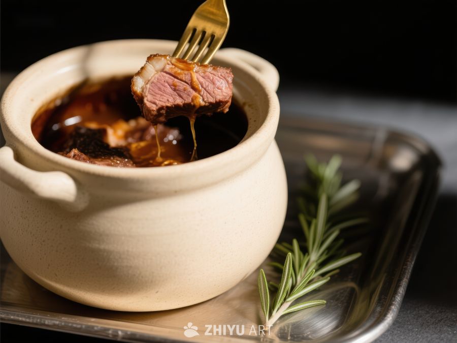 叉子夹起炖锅中的嫩肉 62