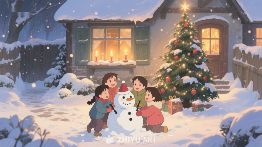 冬夜雪地堆雪人 95