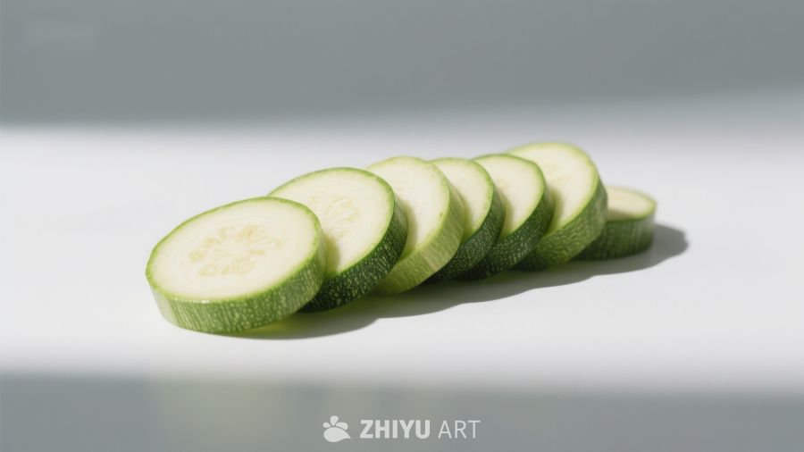 切片的西葫芦排列在白色背景上