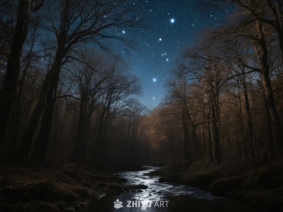 夜空下的森林溪流 364