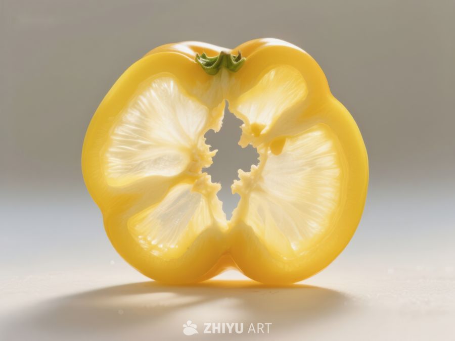 切开的黄色甜椒，展示内部结构 245