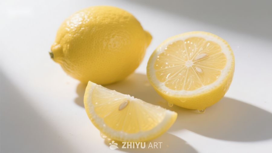 新鲜柠檬切片与整果展示