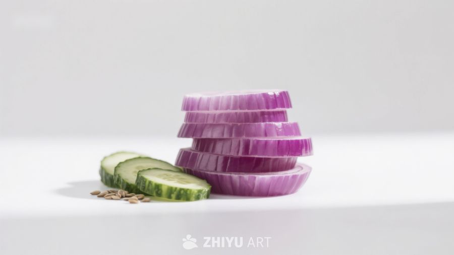 切片洋葱与黄瓜静物